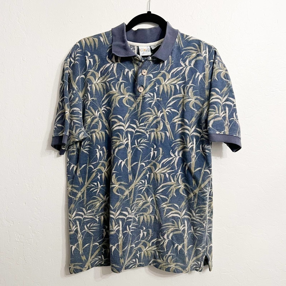 VINTAGE OP Ocean Pacific Blue Polo Bamboo Cotton Retro Medium